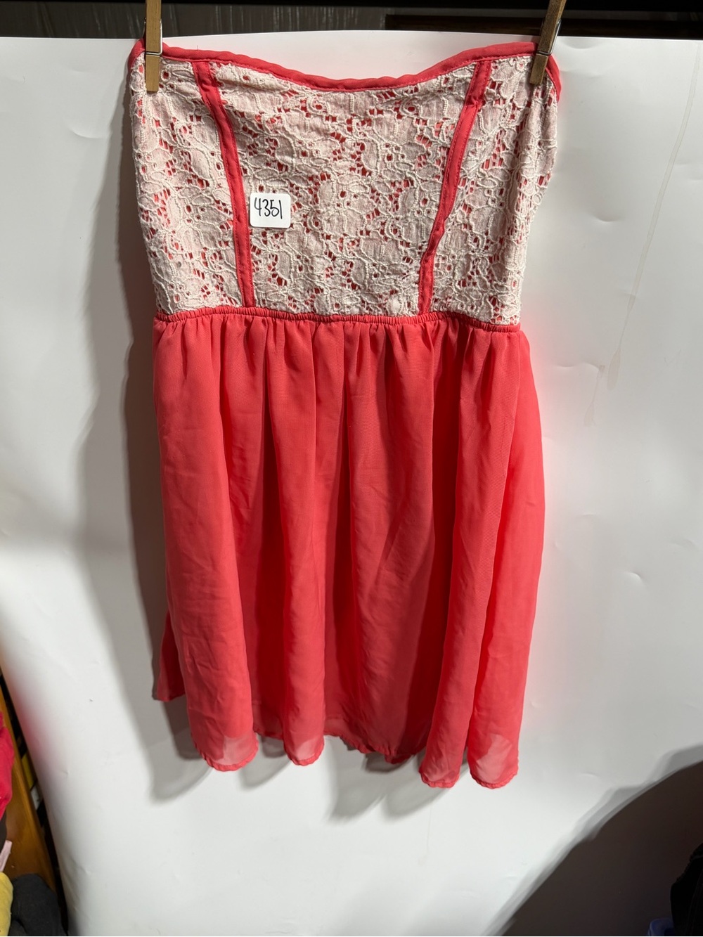 #4351-Rue21 Coral Pink Strapless Lace Bodice Dress